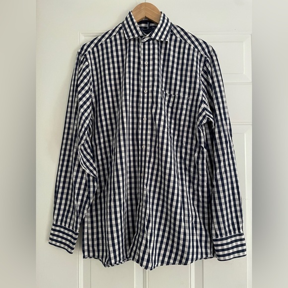 Tommy Hilfiger Button Up Dress Shirt Blue White Plaid Regular Fit Men’s Size M - Picture 1 of 9